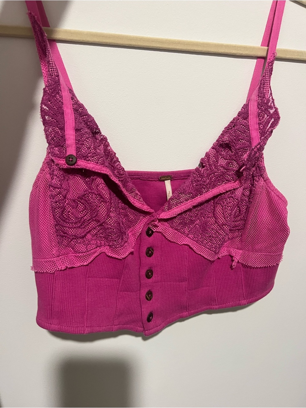 Free People Lace-Trim Ribbed Cami in Bright Pink